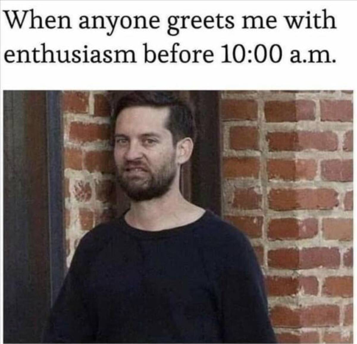 elder millennial meme - When anyone greets me with enthusiasm before a.m.