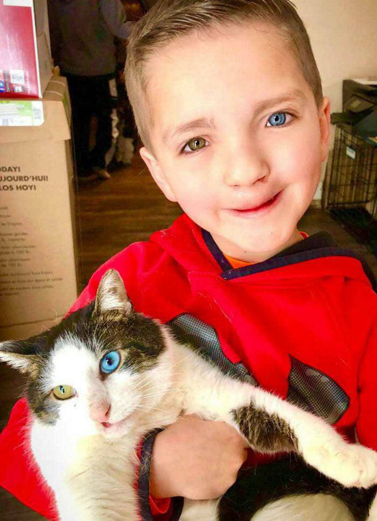 boy with cleft lip and cat