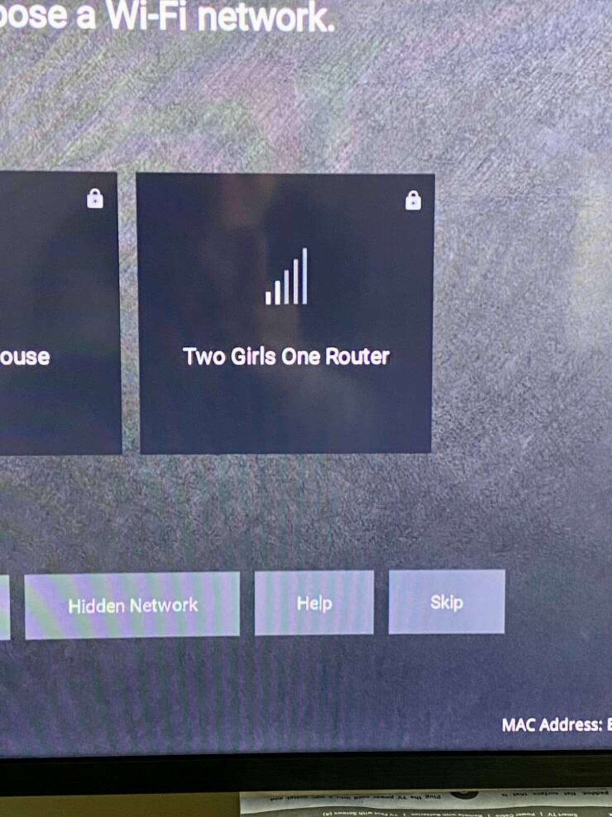 flat panel display - pose a WiFi network. ouse Two Girls One Router Hidden Network Help Skip Mac Address E padded,