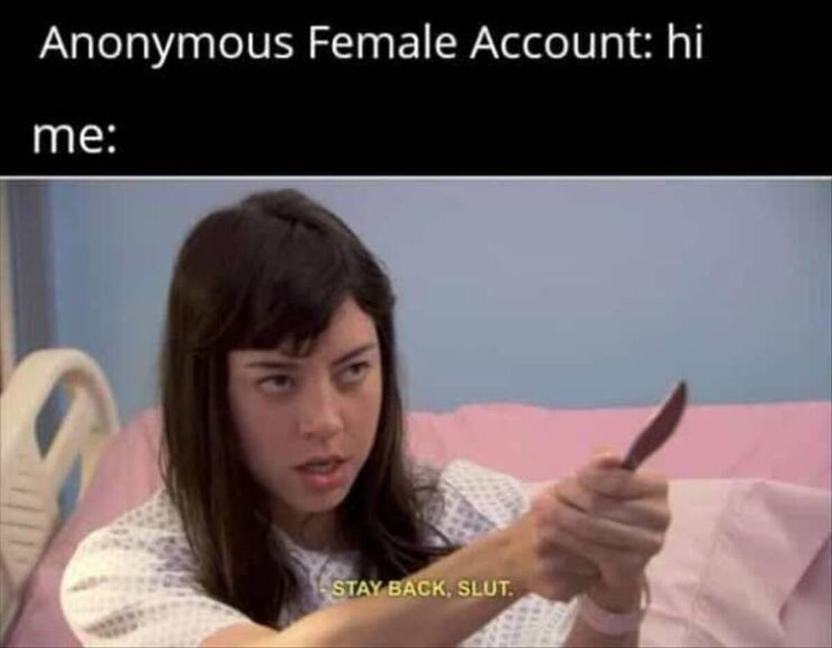 Meme - Anonymous Female Account hi me Stay Back, Slut.