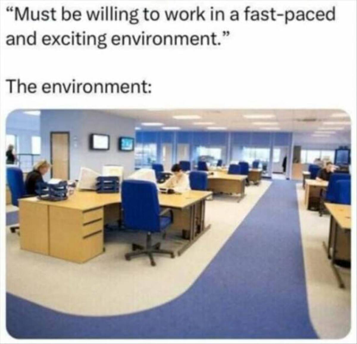 office - "Must be willing to work in a fastpaced and exciting environment." The environment