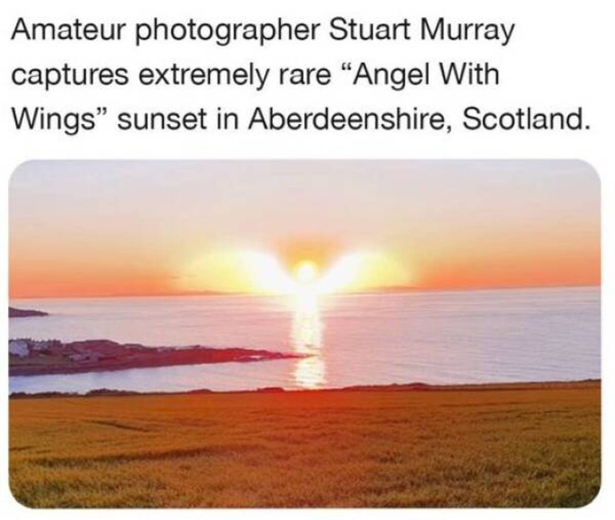 red sky at morning - Amateur photographer Stuart Murray captures extremely rare "Angel With Wings" sunset in Aberdeenshire, Scotland.