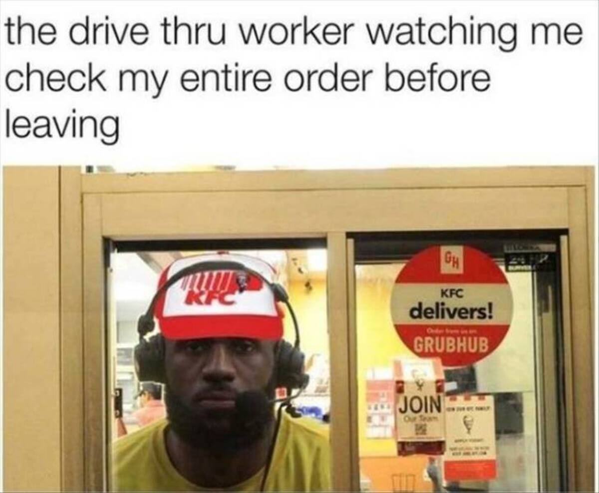 photo caption - the drive thru worker watching me check my entire order before leaving Kfc Gh Kfc delivers! Grubhub Join Our Team 24 Hp