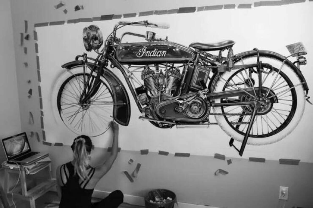 realistic charcoal bike drawing - Indian