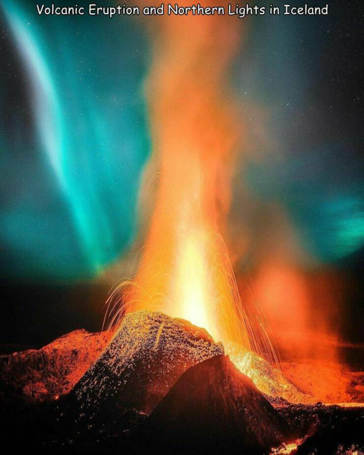 stratovolcano - Volcanic Eruption and Northern Lights in Iceland