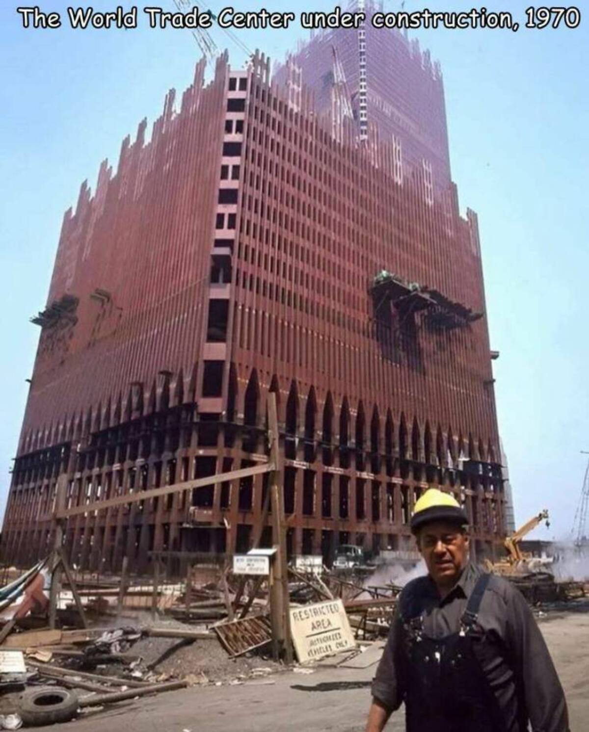 world trade center during construction - Restricted Area Acticnees Thelet Only The World Trade Center under construction, 1970 Hha