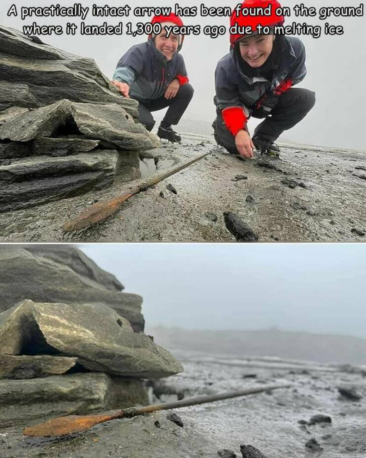 incredibly well preserved arrow older than vikings found in melting ice - A practically intact arrow has been found on the ground where it landed 1,300 years ago due to melting ice