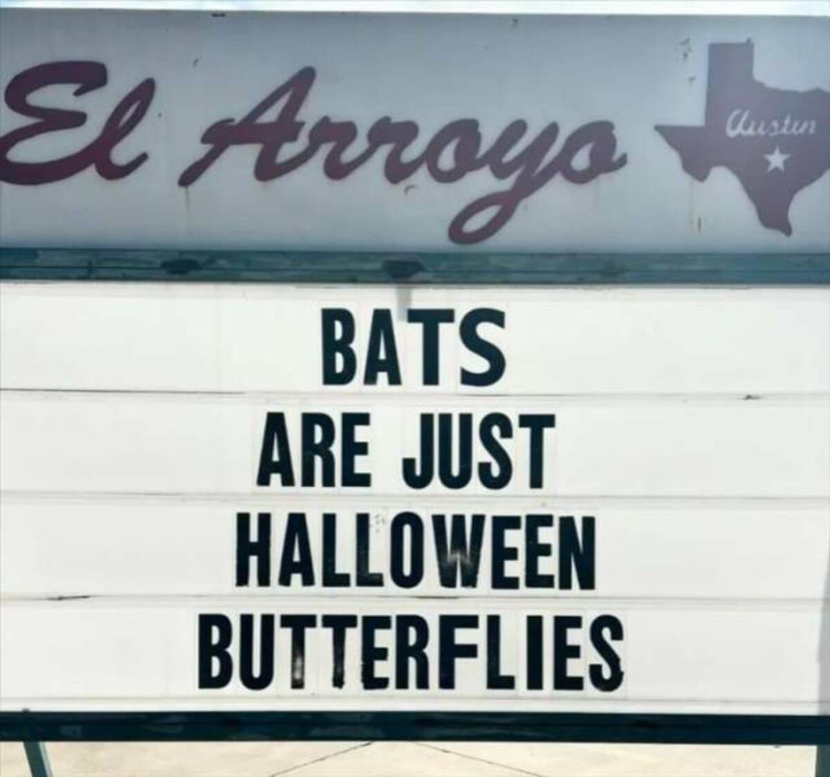 sign - El Arroyo Bats Are Just Halloween Butterflies austin