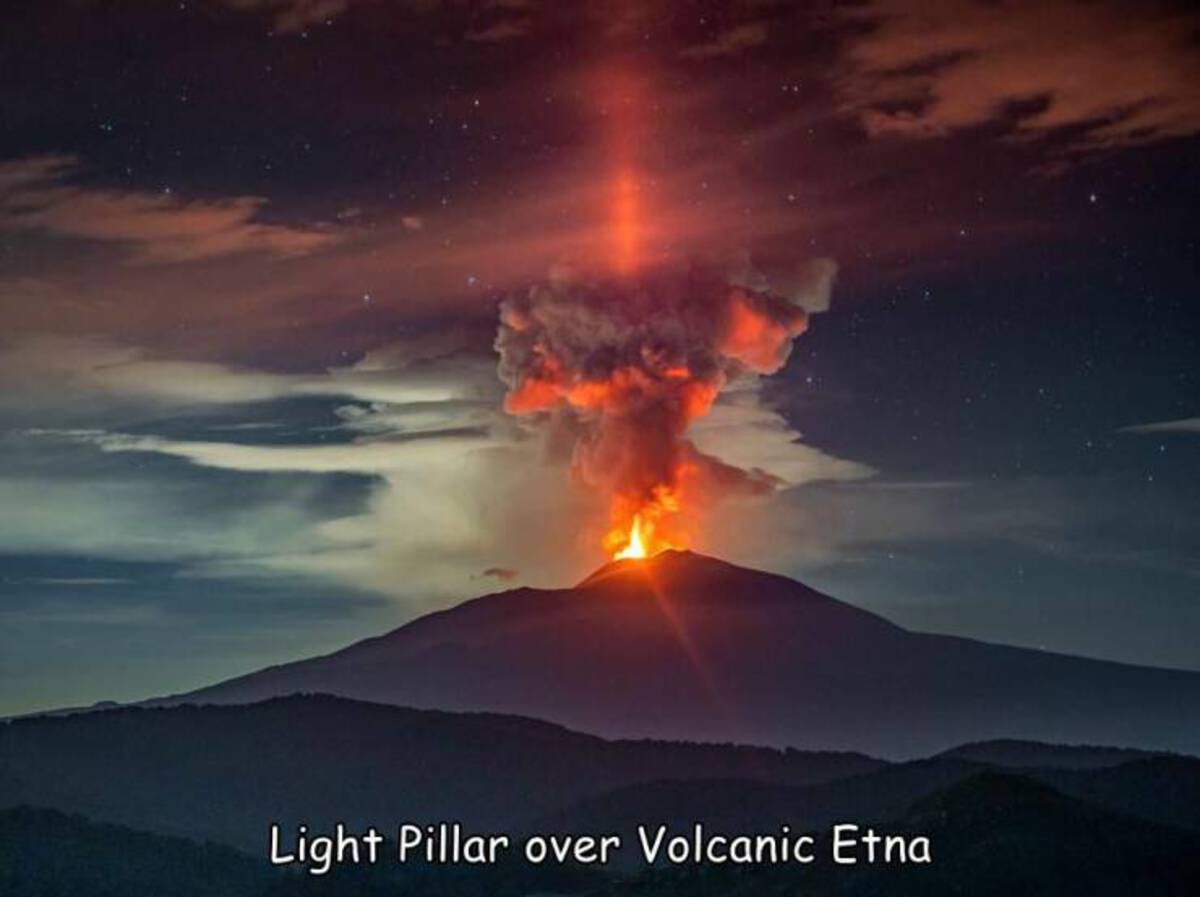 stratovolcano - Light Pillar over Volcanic Etna