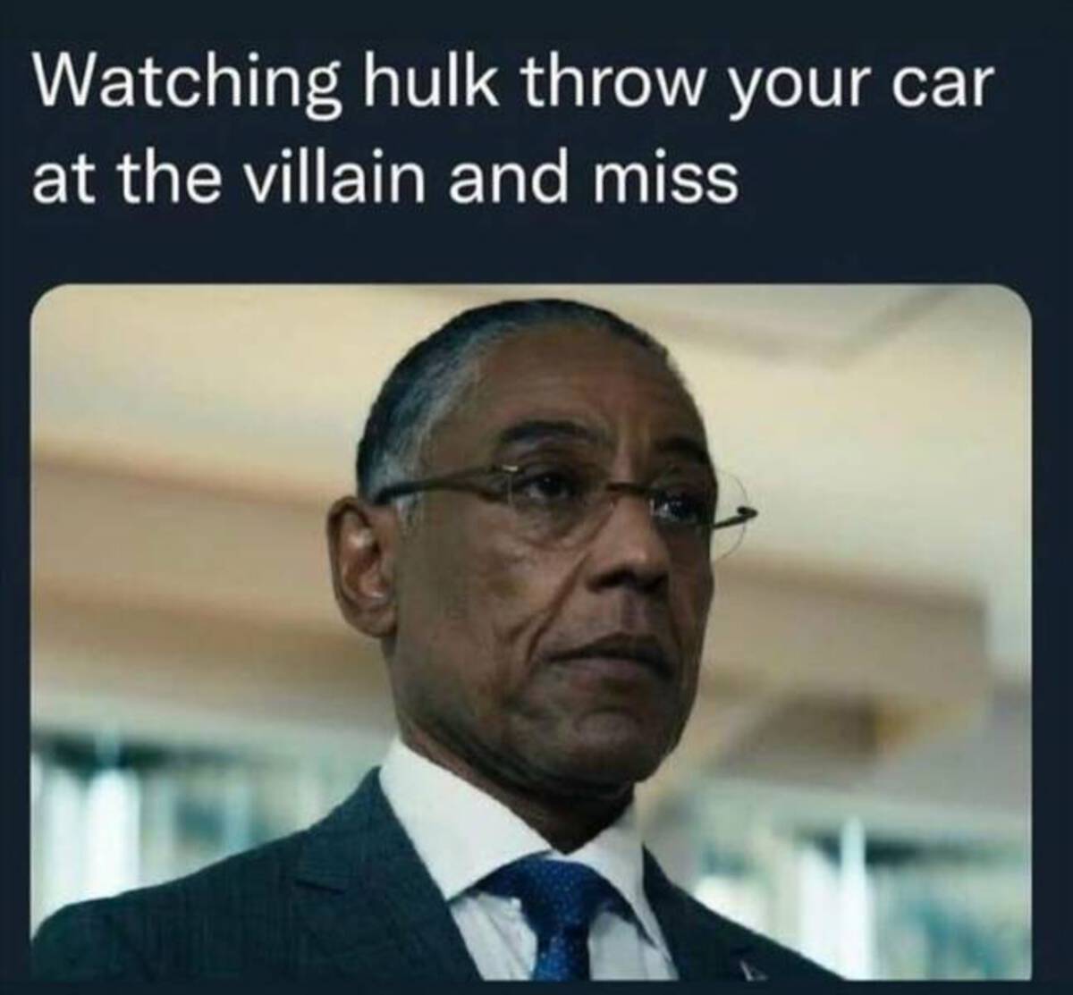 photo caption - Watching hulk throw your car at the villain and miss On