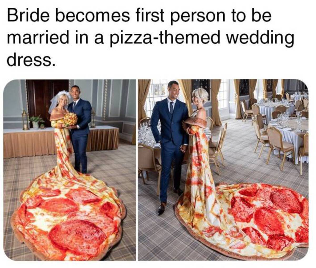 red meat - Bride becomes first person to be married in a pizzathemed wedding dress.