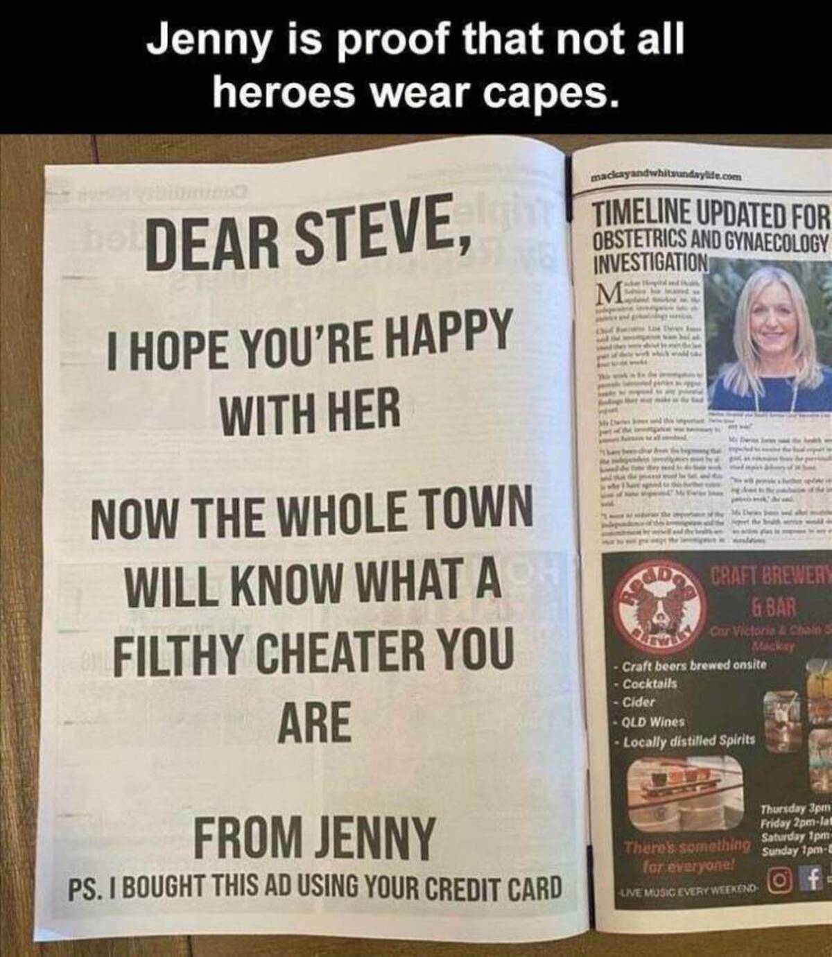 jenny and steve newspaper - Jenny is proof that not all heroes wear capes. Dear Steve, mackayandwhitsundaylife.com gim Timeline Updated For I Hope You'Re Happy With Her Now The Whole Town Will Know What A Filthy Cheater You Are From Jenny Ps. I Bought Thi