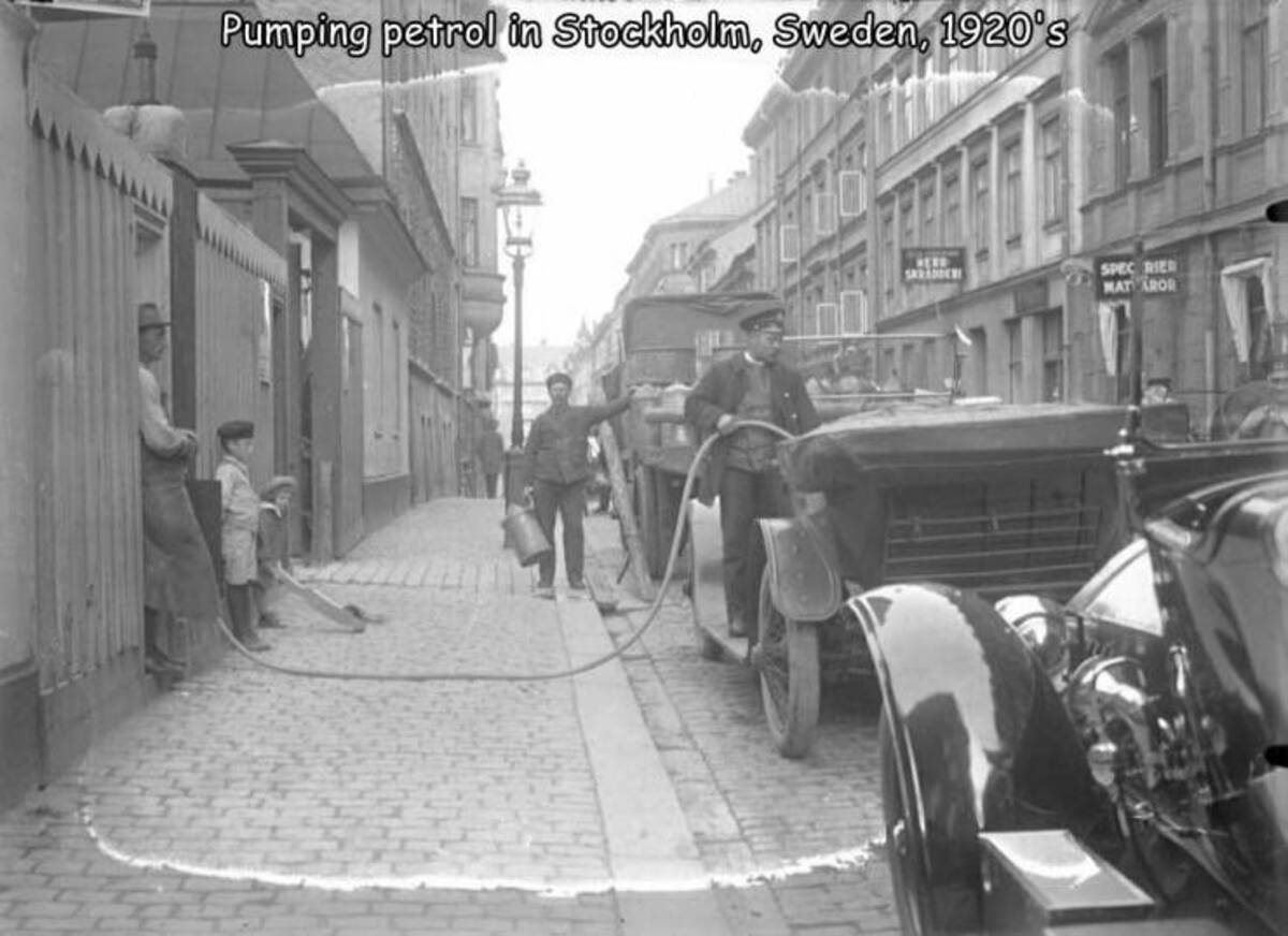 alley - Pumping petrol in Stockholm, Sweden, 1920's Uwern Saradder! Spec Rier Mat Aror