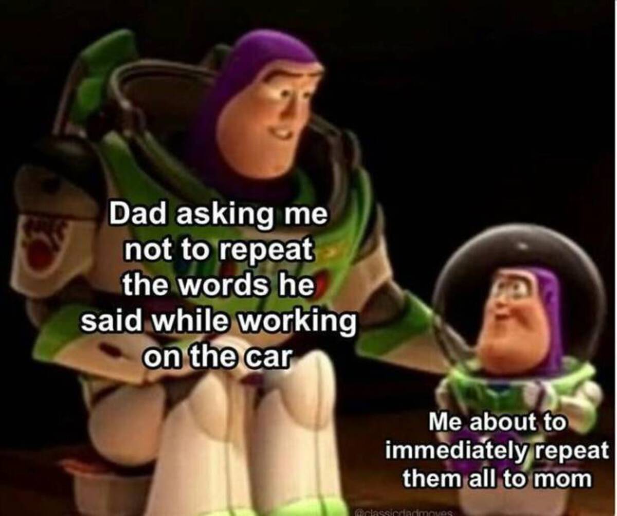 little bro meme - Dad asking me not to repeat the words he said while working on the car Me about to immediately repeat them all to mom