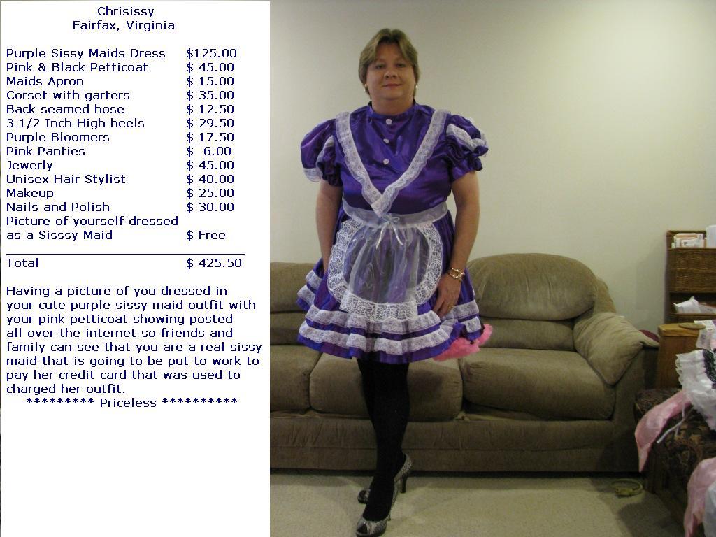 Having a picture of you dressed in your cute purple sissy maid outfit with your pink petticoat showing posted all over the internet so friends and family can see you!  Priceless!