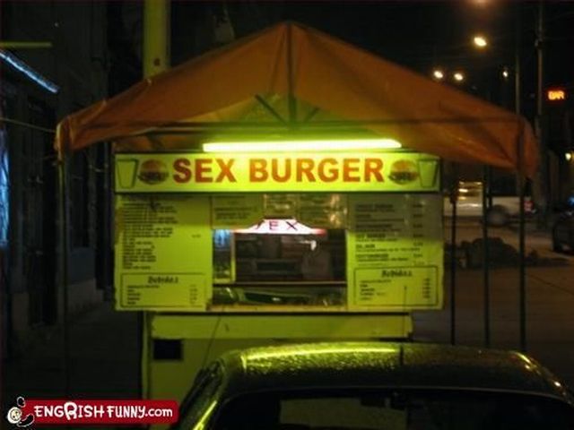 funny burger signs - 1SEX Burger Engrish Funny.com