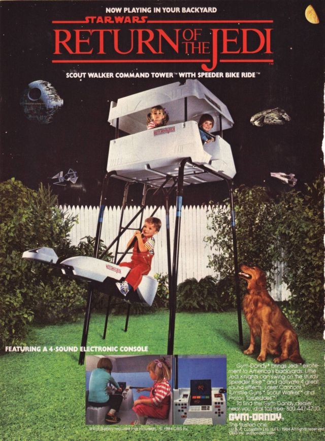 star wars swing set - Now Playing In Your Backyard Star Wars Returnejedi Scout Walker Command Tower With Speeder Bike Ride Reside Featuring A 4.Sound Electronic Console GymDandy brings Jedi"excite ment to America's backyards. Little dedi Knights can swing