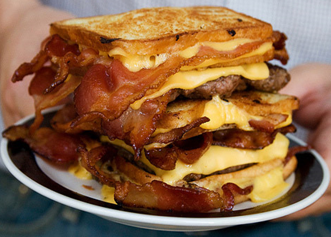 Bacon, sausage, egg cheese, toast mega sandwich