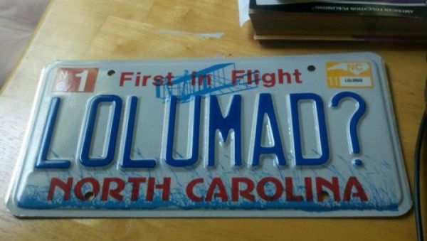 vehicle registration plate - 1 First in Fight Lolumad? North Carolinaj