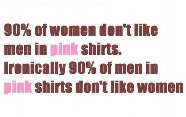 st pancras railway station - 90% of women don't men in pink shirts. Ironically 90% of men in pink shirts don't women