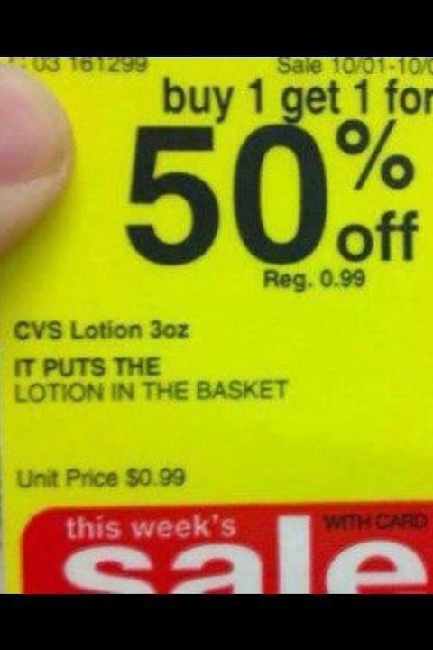 lotion in the basket cvs - Sale 1001 10% buy 1 get 1 for 50. Reg. 0.99 Cvs Lotion 3oz It Puts The Lotion In The Basket Unit Price $0.99 this week's