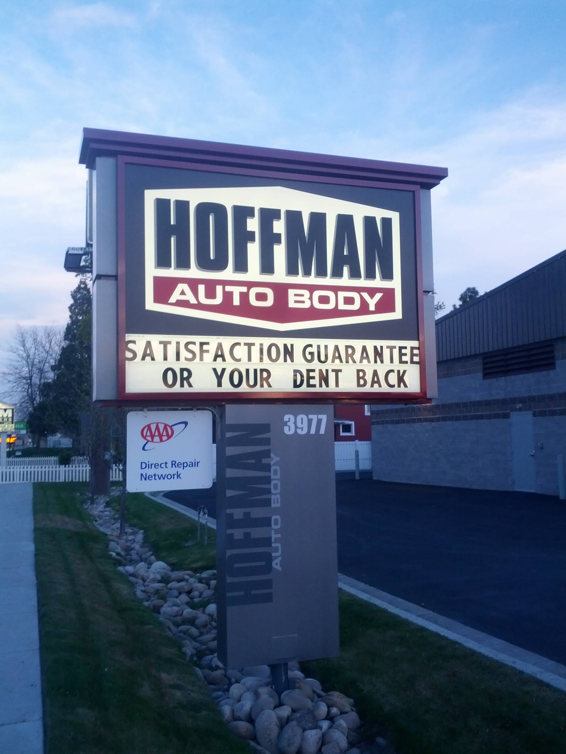 funny tire shop signs - Hoffman Auto Body Satisfaction Guarantee Or Your Dent Back 13 442 3977 a Direct Repair Network Auto Body