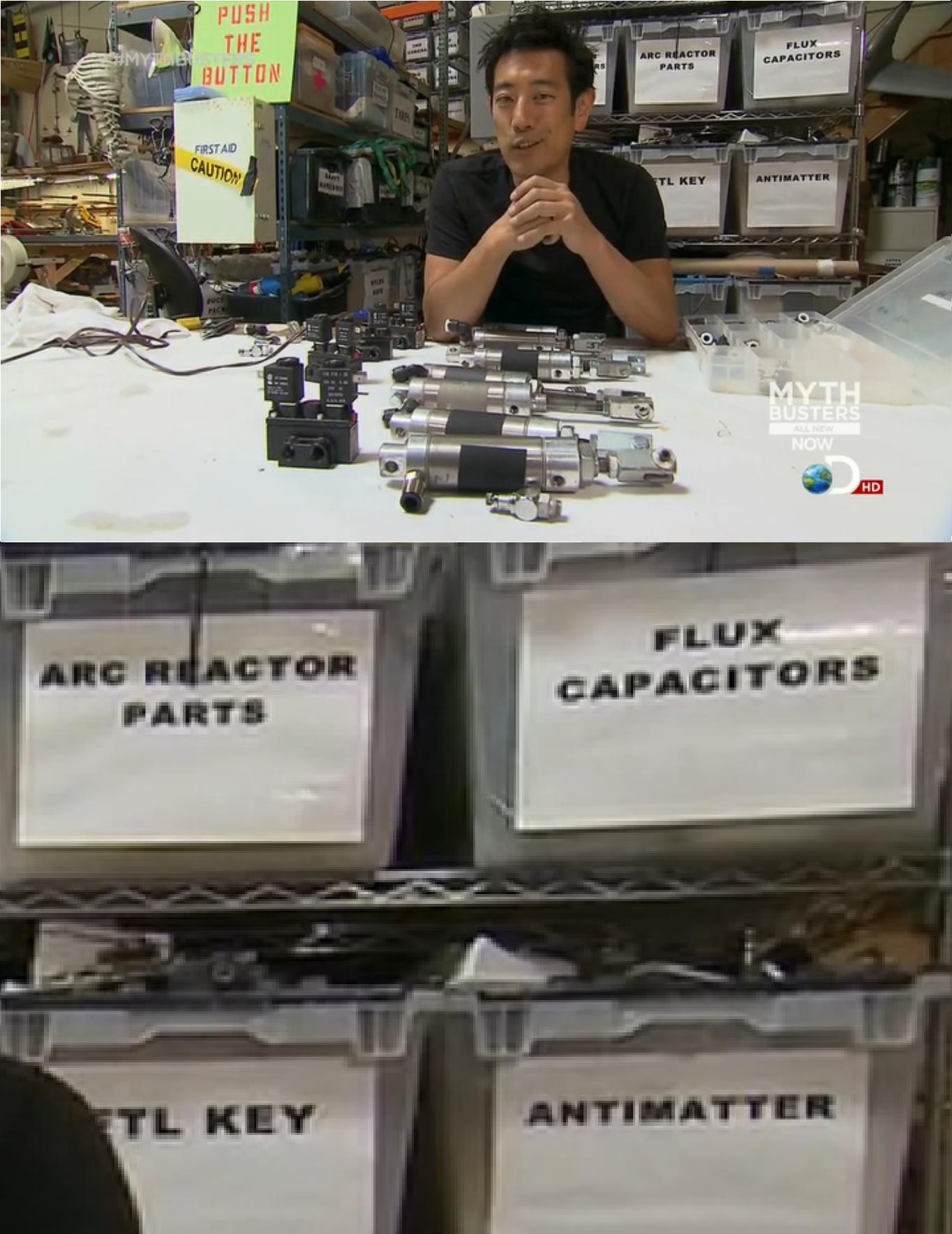 mythbusters memes - Push The Button Arc Reactor Parts Flux Capacitors Firstad Caution Tl Key Antimatter Myth Busters Now Hd Arc Reactor Parts Flux Capacitors Tl Key Antimatter