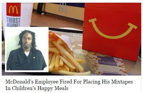 mixtape in happy meal - Recovei McDonald's Employee Fired For Placing His Mixtapes In Children's Happy Meals