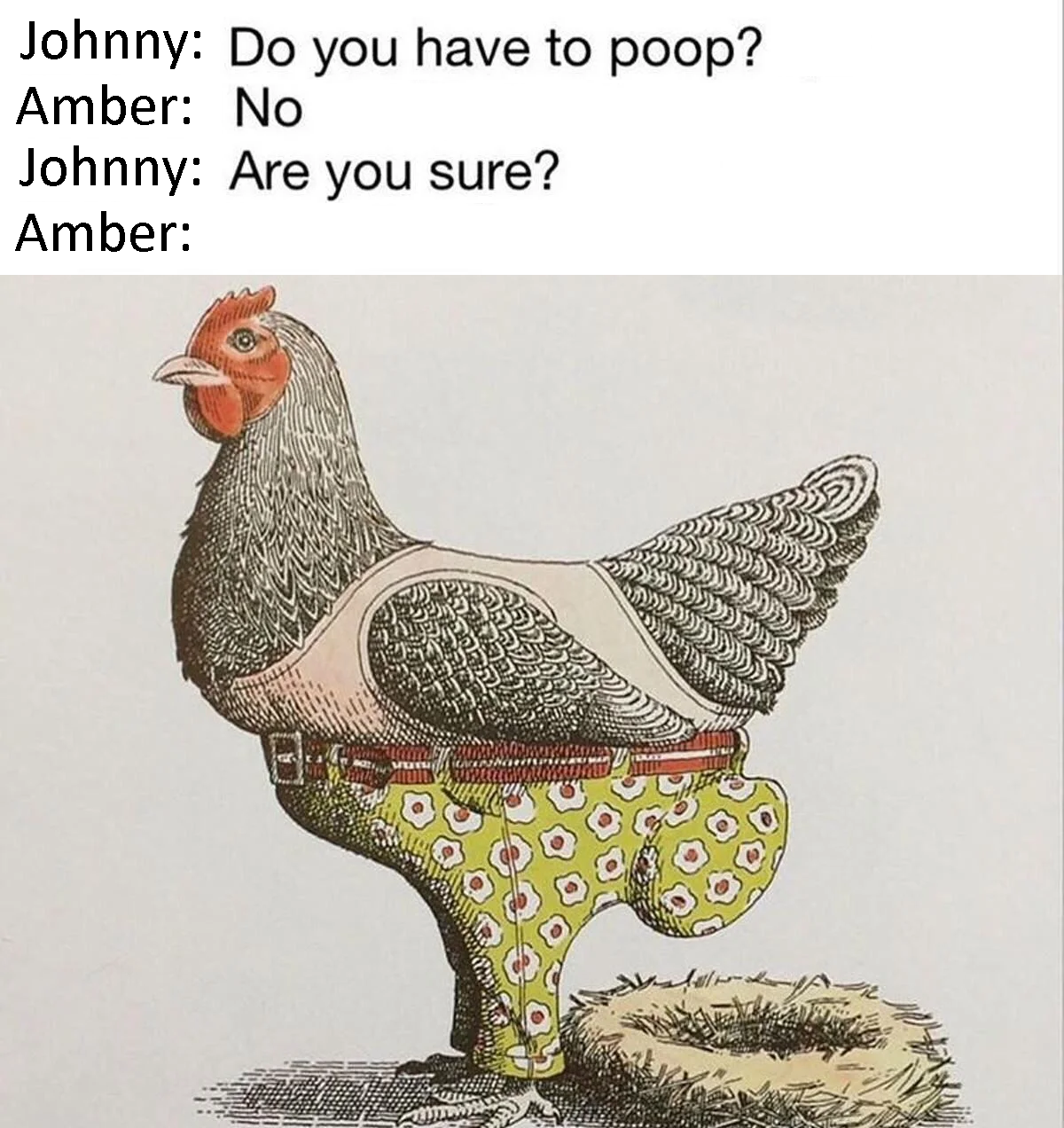 monday morning randomness - toddler poop meme - Johnny Do you have to poop? Amber No Johnny Are you sure? Amber Sodas