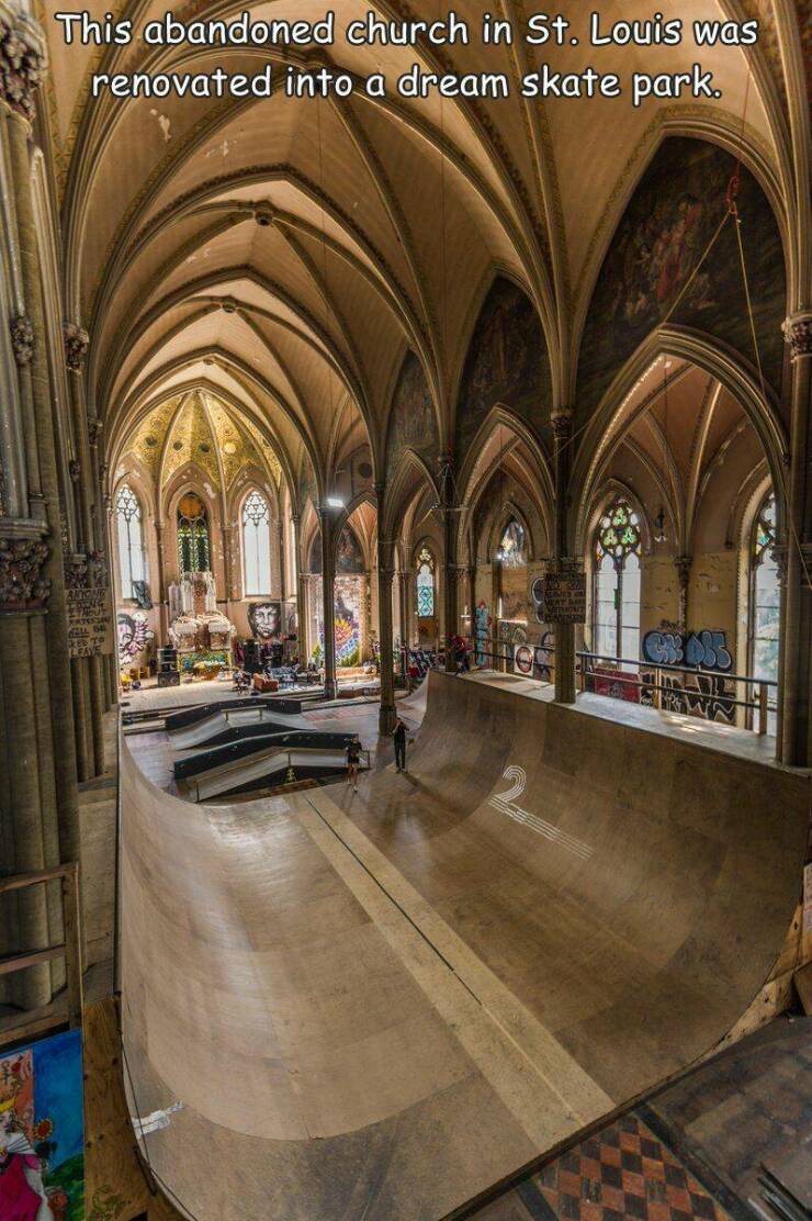 monday morning randomness - half pipe in church - This abandoned church in St. Louis was renovated into a dream skate park.