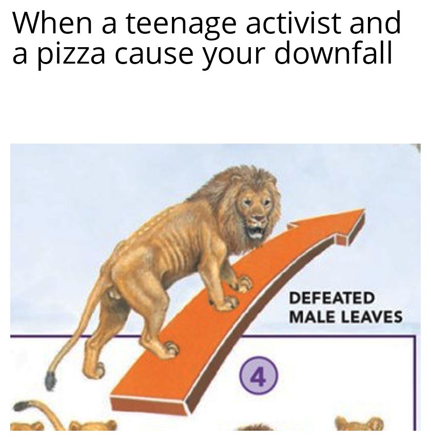 monday morning randomness - Meme - When a teenage activist and a pizza cause your downfall 4 Defeated Male Leaves