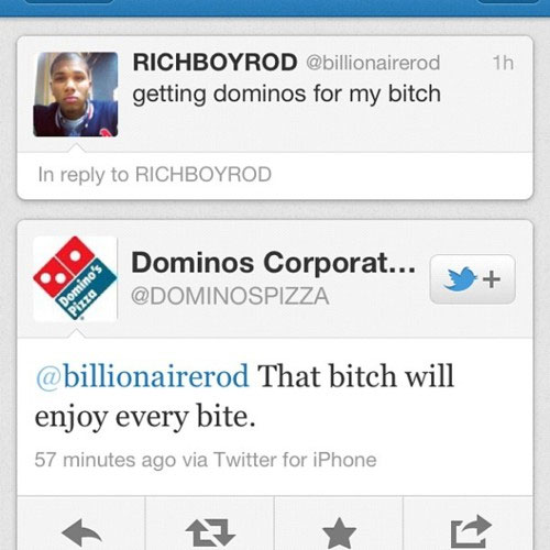 Get that bitch some dominos