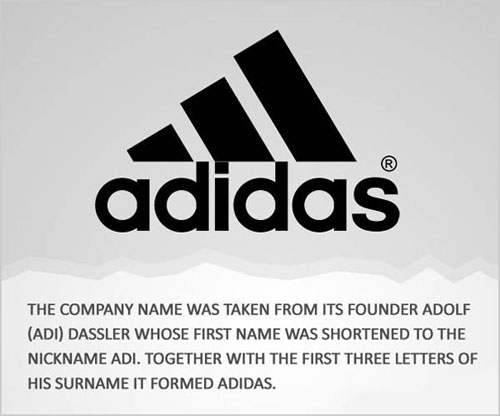 stories behind logos - adidas The Company Name Was Taken From Its Founder Adolf Adi Dassler Whose First Name Was Shortened To The Nickname Adi. Together With The First Three Letters Of His Surname It Formed Adidas.