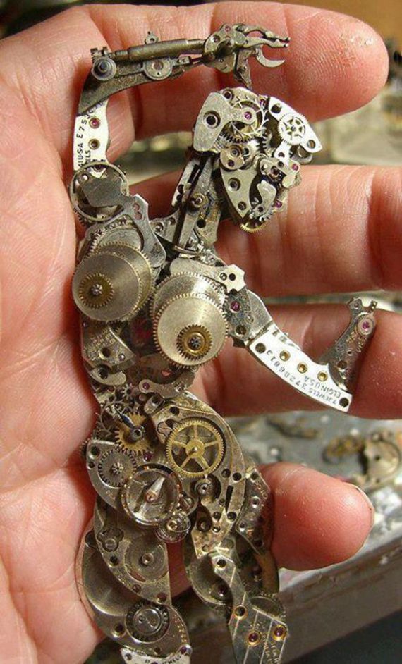 Tiny Sculptures Made From Recycled Watch Parts