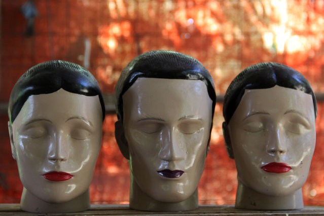 Painted props of human heads