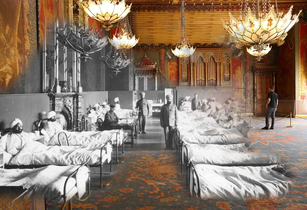 Injured soldiers of the British Army at the Brighton Pavilion, converted into a military hospital around 1915