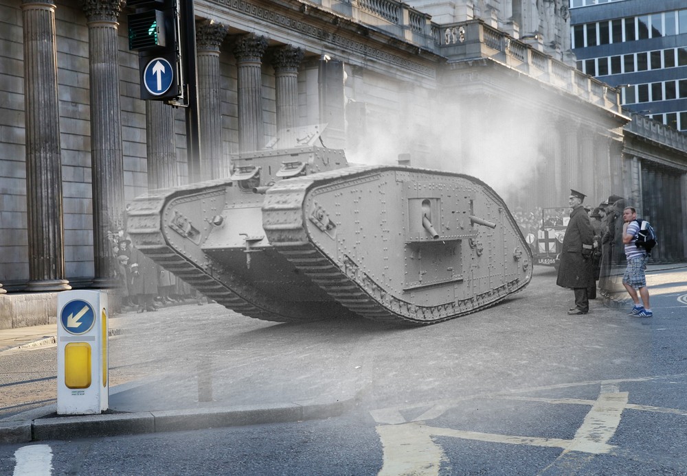 A tank passing through the streets of London in November, 1917