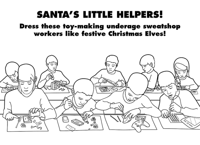 sarcastic coloring page - Santa'S Little Helpers! Dress these toymaking underage sweatshop workers festive Christmas Elves!