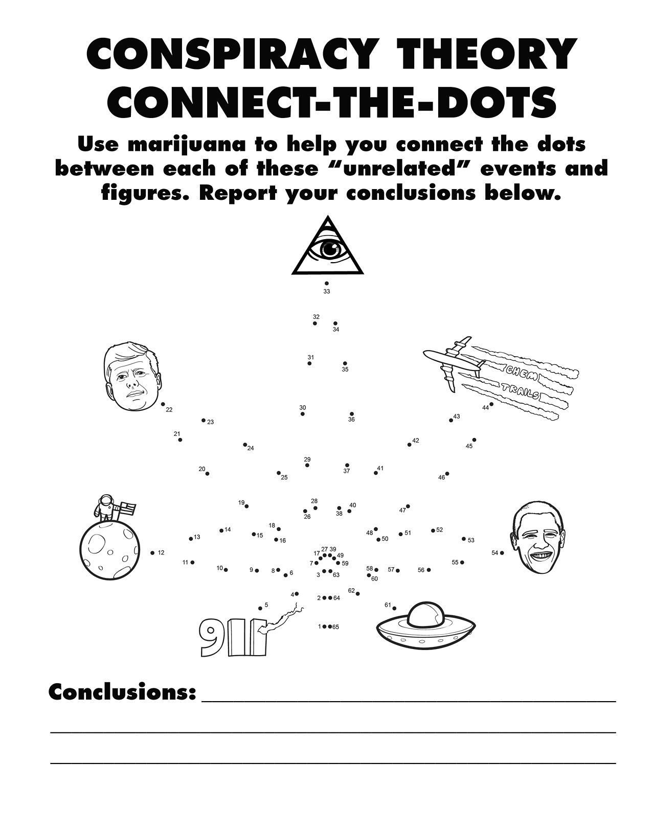 diagram - Conspiracy Theory ConnectTheDots Use marijuana to help you connect the dots between each of these "unrelated" events and figures. Report your conclusions below. Chem Trails 23 48 A8 .50 013 51 . 13 50 52 53 9 Voq 12 11 Ao 54. B . 7. 10. 59 55. 9