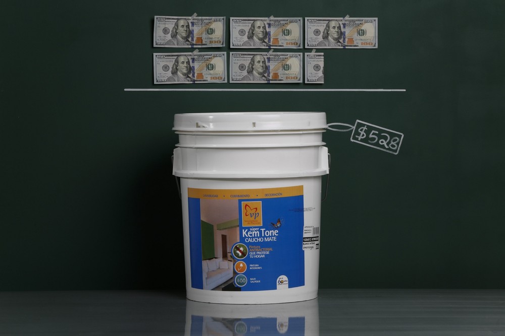 A five-gallon bucket of house paint