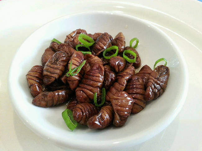 Beondegi, Served in Korea, the silkworm pupae are served as a snack either steamed or boiled