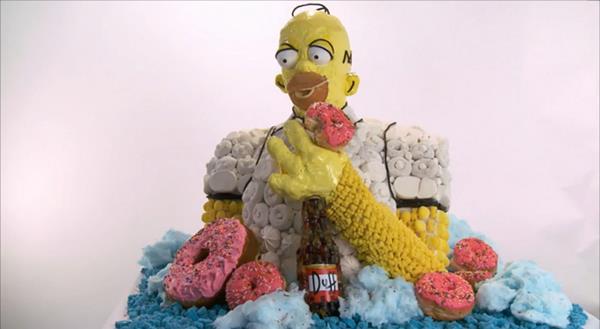 Homer Simpson made out of his favorite junk foods