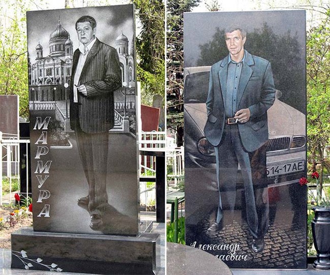 These look more like movie posters for a Russian version of Reservoir Dogs than tombstones