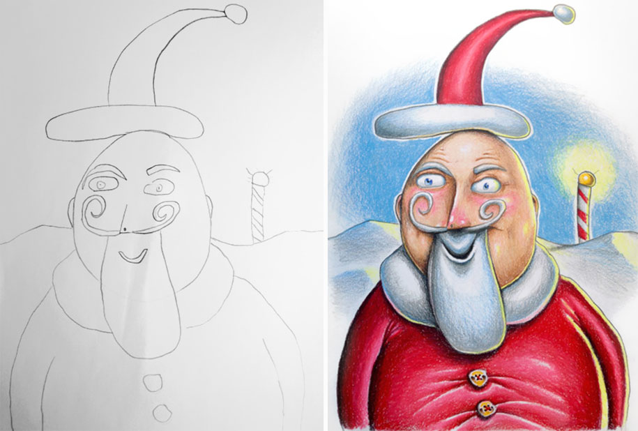 Dad Colors His Children's Drawings