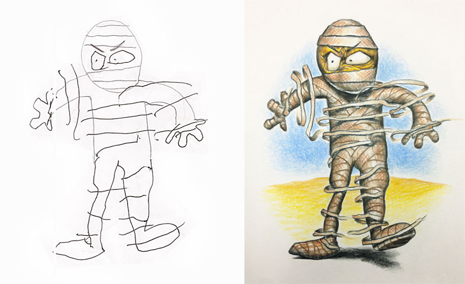 Dad Colors His Children's Drawings