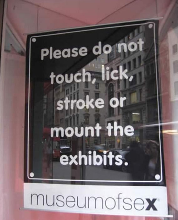 wtf signage - Please do not touch, lick, stroke or mount the exhibits. museumofsex