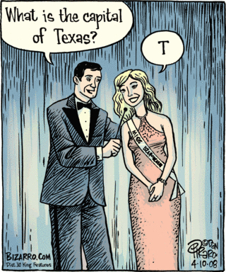dumb blonde stereotype - What is the capital of Texas? Siapo Bizarro.Com Dist. King features 41008