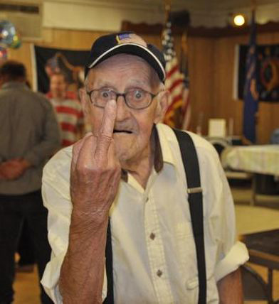 old man giving middle finger