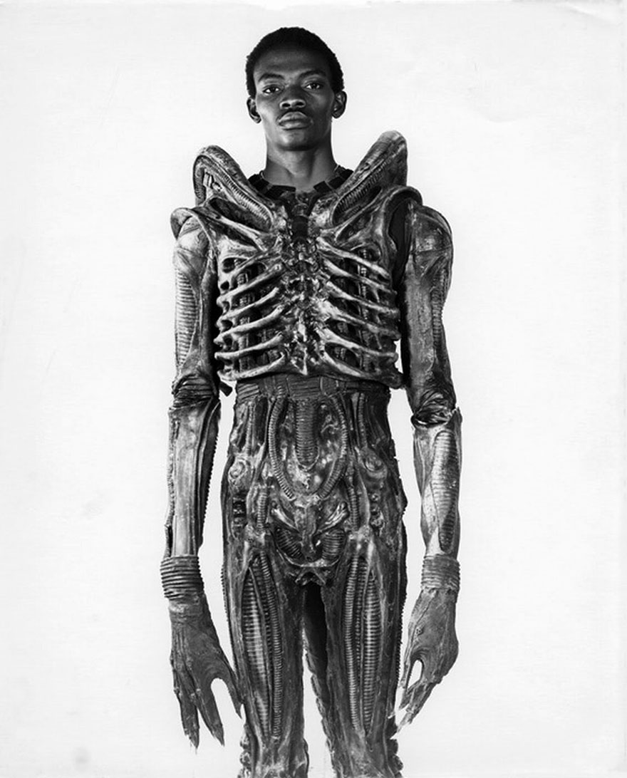 7-Foot Bolaji Badejo, A Nigerian Design Student, And One-time Actor, Wearing His Costume From The Now Classic Sci-Fi Thriller Alien, 1978