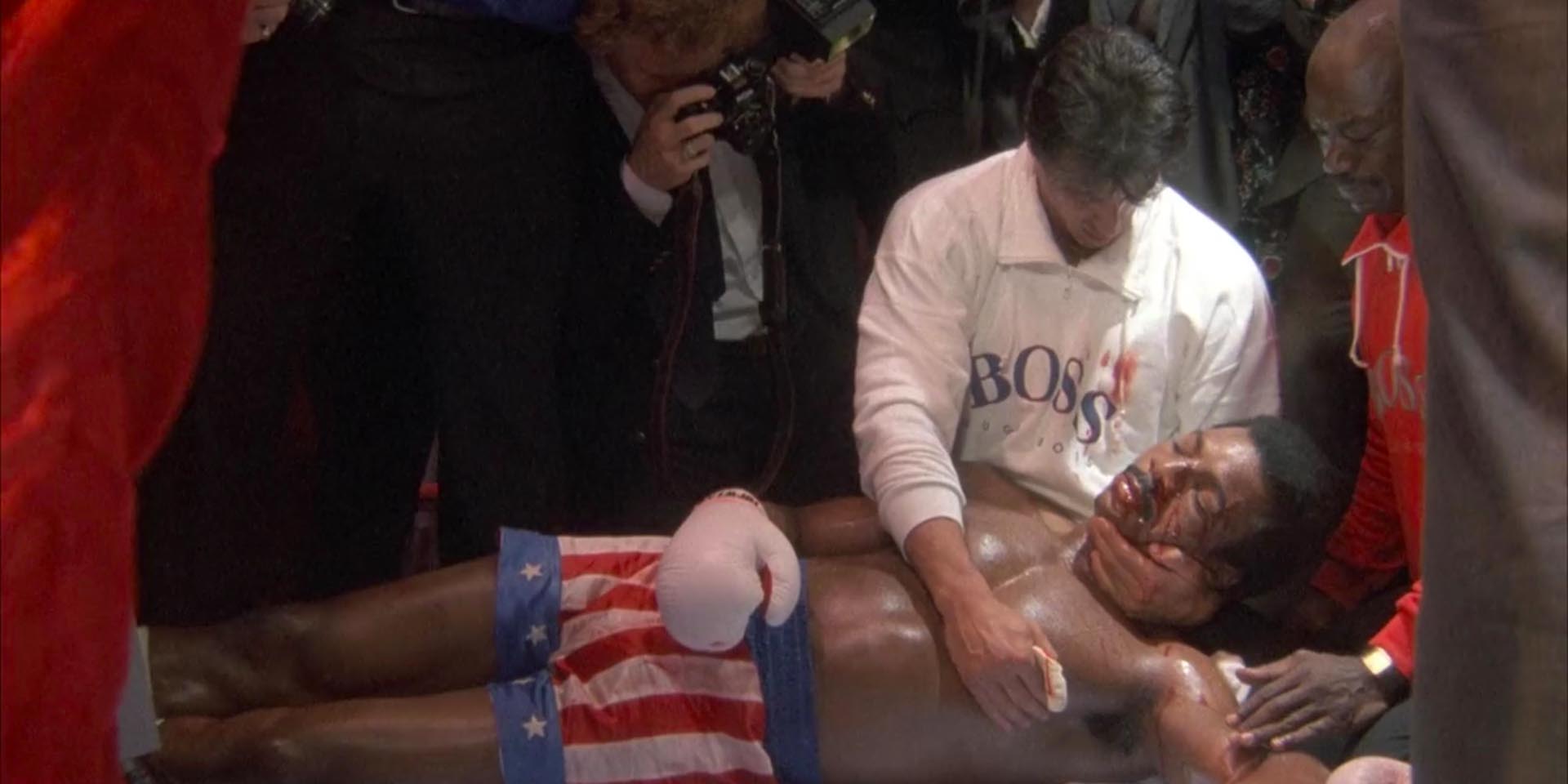 Rocky IV, Apollo creed dies at the hands of  Ivan Drago...
